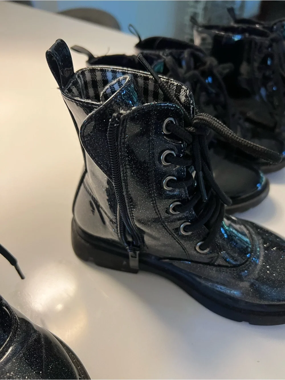 Cat & Jack Girls Black Glitter Lace-Up Combat Boots